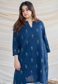 Hitanshi Slub Cotton Indigo Short Kurta