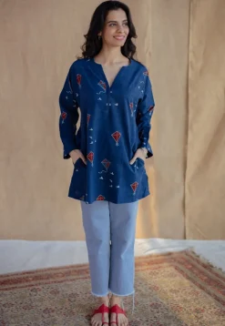 Huda Indigo Ajrakh Cotton Loose Short Top