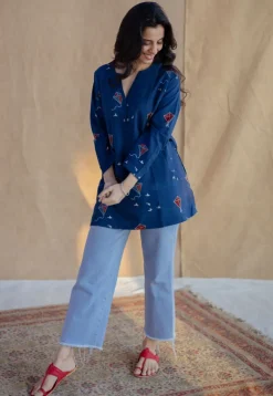 Huda Indigo Ajrakh Cotton Loose Short Top