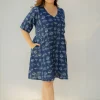 Humaira Indigo Dabu Slub Cotton A Line Dress