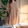 Iffath Dabu Slub Cotton Hand Embroidered Kali Kurta