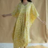 Ifrah Mustard Hand Block Print Slub Cotton Anti-Fit Kaftan