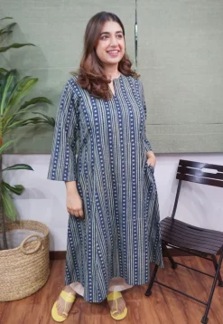 Indigo Ajrakh Cotton Kali Kurta