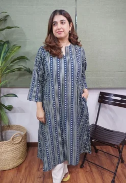Indigo Ajrakh Cotton Kali Kurta