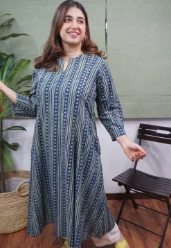 Indigo Ajrakh Cotton Kali Kurta