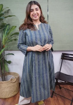 Indigo Ajrakh Cotton Kali Kurta