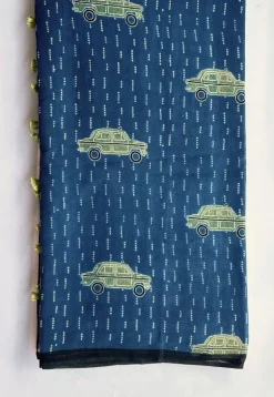 Indigo Ajrakh Handblock Printed MulMul Saree