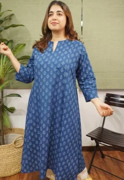 Indigo Dabu Cotton Kali Kurta