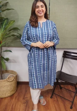Indigo Dabu Cotton Kurta