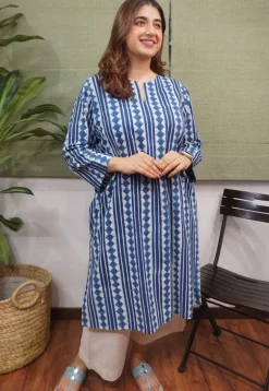 Indigo Dabu Cotton Kurta
