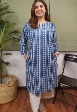 Indigo Dabu Cotton Kurta