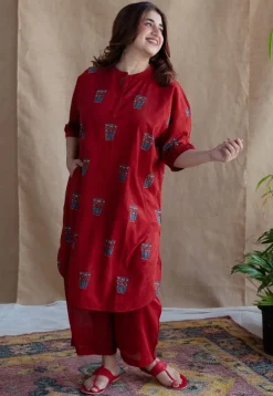 Irani Chai Red Ajrakh Cotton Straight Kurta