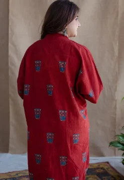 Irani Chai Red Ajrakh Cotton Straight Kurta