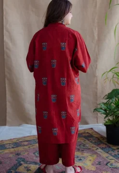 Irani Chai Red Ajrakh Cotton Straight Kurta