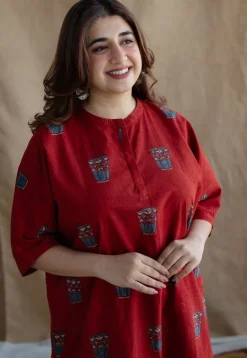 Irani Chai Red Ajrakh Cotton Straight Kurta