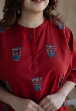Irani Chai Red Ajrakh Cotton Straight Kurta