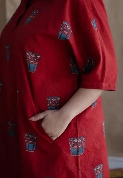 Irani Chai Red Ajrakh Cotton Straight Kurta