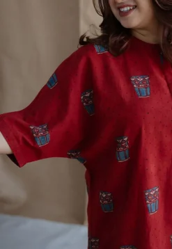 Irani Chai Red Ajrakh Cotton Straight Kurta