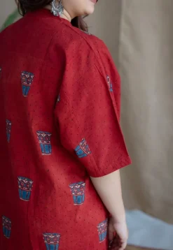 Irani Chai Red Ajrakh Cotton Straight Kurta