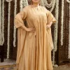 Iriya Beige Chanderi Silk A Line Hand Embroidered Kurta Set (Set of 3)