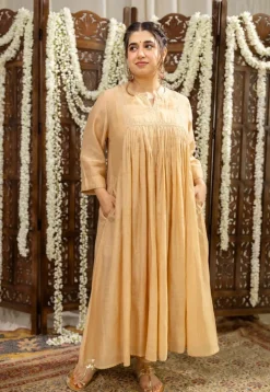 Iriya Beige Chanderi Silk A Line Hand Embroidered Kurta Set (Set of 3)