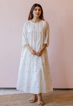 Isha Off White Jamdani Handloom Cotton A Line Kurta