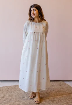 Isha Off White Jamdani Handloom Cotton A Line Kurta