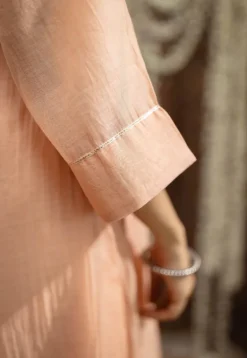 Ivurvi Peach Kali Chanderi Silk Gota Patti Kurta Set (Set of 3)