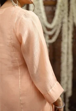 Ivurvi Peach Kali Chanderi Silk Gota Patti Kurta Set (Set of 3)