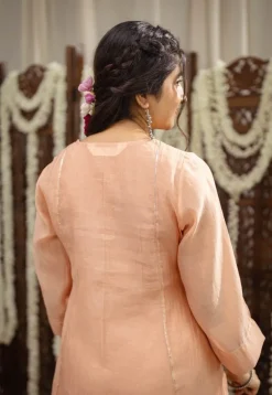 Ivurvi Peach Kali Chanderi Silk Gota Patti Kurta Set (Set of 3)