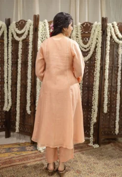Ivurvi Peach Kali Chanderi Silk Gota Patti Kurta Set (Set of 3)