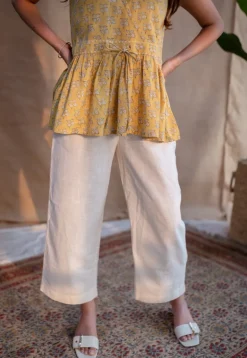Jafia Yellow Dabu Slub Cotton Short Top