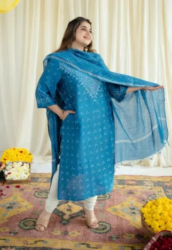 Jagvi Bandhani Chanderi Silk Kurta with Mukaish Detailing