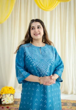 Jagvi Bandhani Chanderi Silk Kurta with Mukaish Detailing