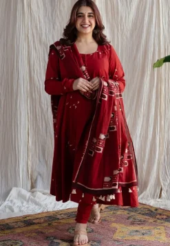 Jaipur Ajrakh Cotton Red Kali Kurta