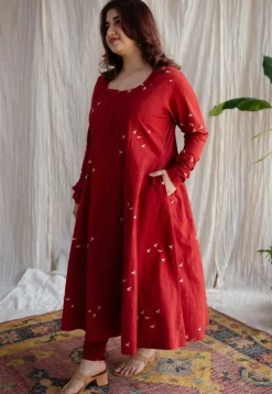 Jaipur Ajrakh Cotton Red Kali Kurta