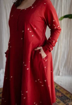Jaipur Ajrakh Cotton Red Kali Kurta