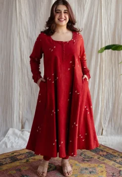 Jaipur Ajrakh Cotton Red Kali Kurta