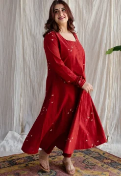 Jaipur Ajrakh Cotton Red Kali Kurta