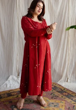 Jaipur Ajrakh Cotton Red Kali Kurta