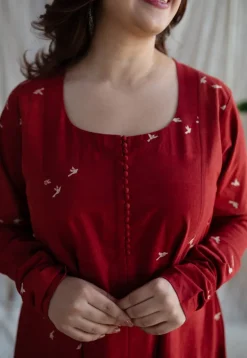 Jaipur Ajrakh Cotton Red Kali Kurta