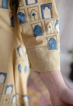 Jaipur Jharoka Ajrakh Cotton Hand Embroidered Kali Kurta