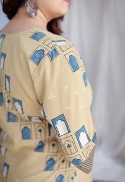 Jaipur Jharoka Ajrakh Cotton Hand Embroidered Kali Kurta