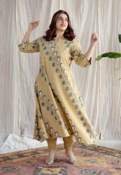Jaipur Jharoka Ajrakh Cotton Hand Embroidered Kali Kurta