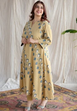 Jaipur Jharoka Ajrakh Cotton Hand Embroidered Kali Kurta
