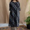 Jaipur Jharoka Charcoal Ajrakh Cotton A Line Kurta with Hand Embroidery