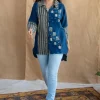 Jaipur Jharoka Indigo Ajrakh Cotton Loose Shirt with Hand Embroidery