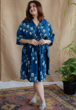 Jaipur Jharoka Indigo Ajrakh Cotton Loose Kaftan