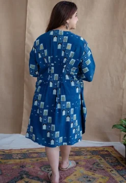 Jaipur Jharoka Indigo Ajrakh Cotton Loose Kaftan
