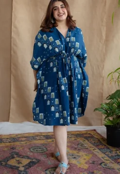 Jaipur Jharoka Indigo Ajrakh Cotton Loose Kaftan